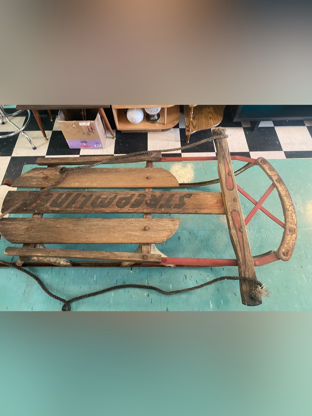 Vintage Wooden Sled ST. & MFG Co. Streamline rustic Christmas decor antique